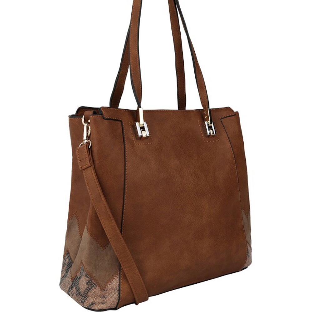 MKF Collection Brown Snake-Embossed Contrast Tote